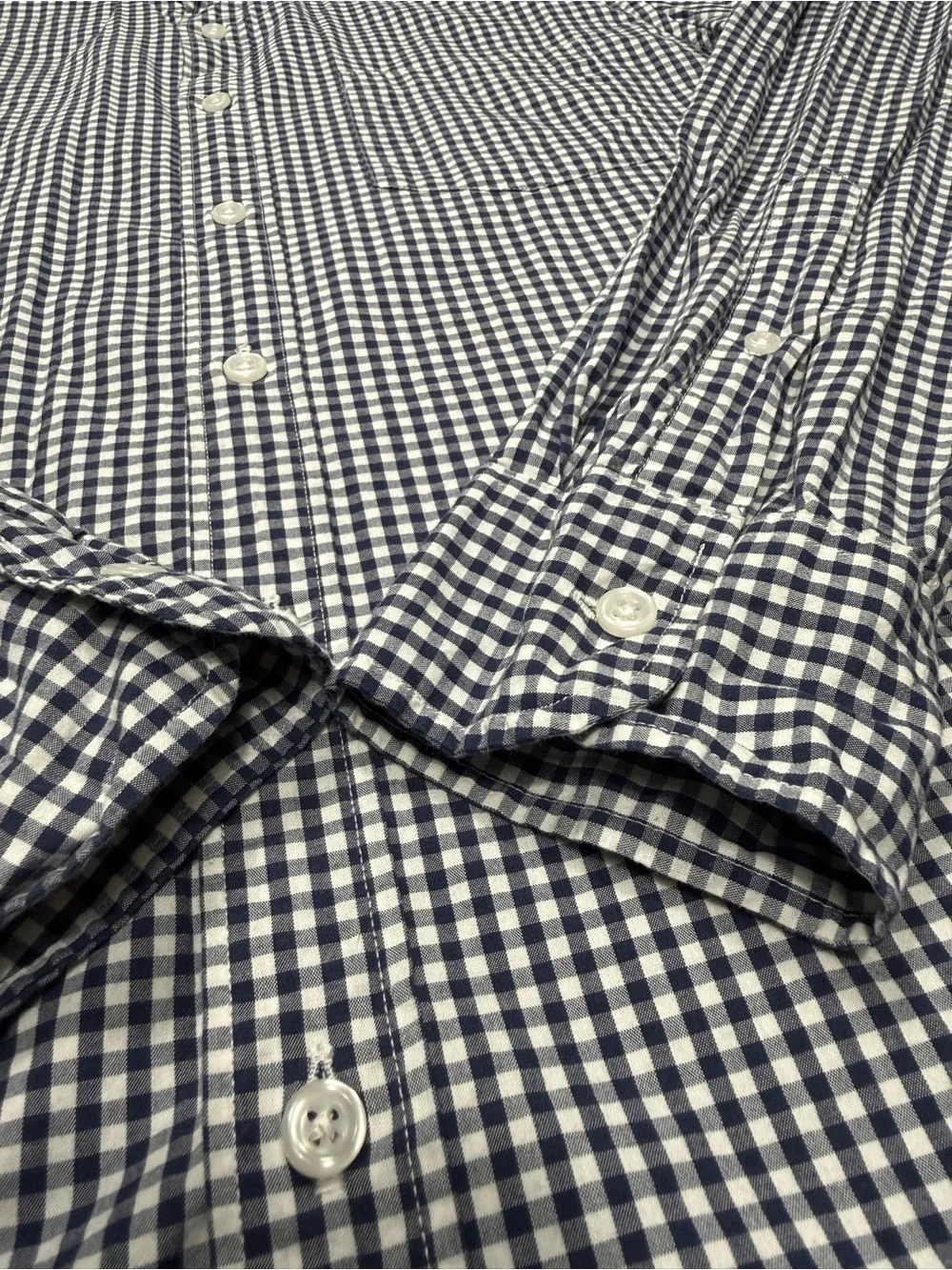 J. Crew Flex Slim Fit Navy Blue & White Gingham Button-Down Shirt Sz M #2521